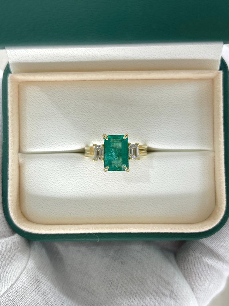 3.75tcw 14K Gold Emerald & Diamond Three Stone Engagement Ring - Elegant Convertible Design for Proposals, Weddings & Anniversaries