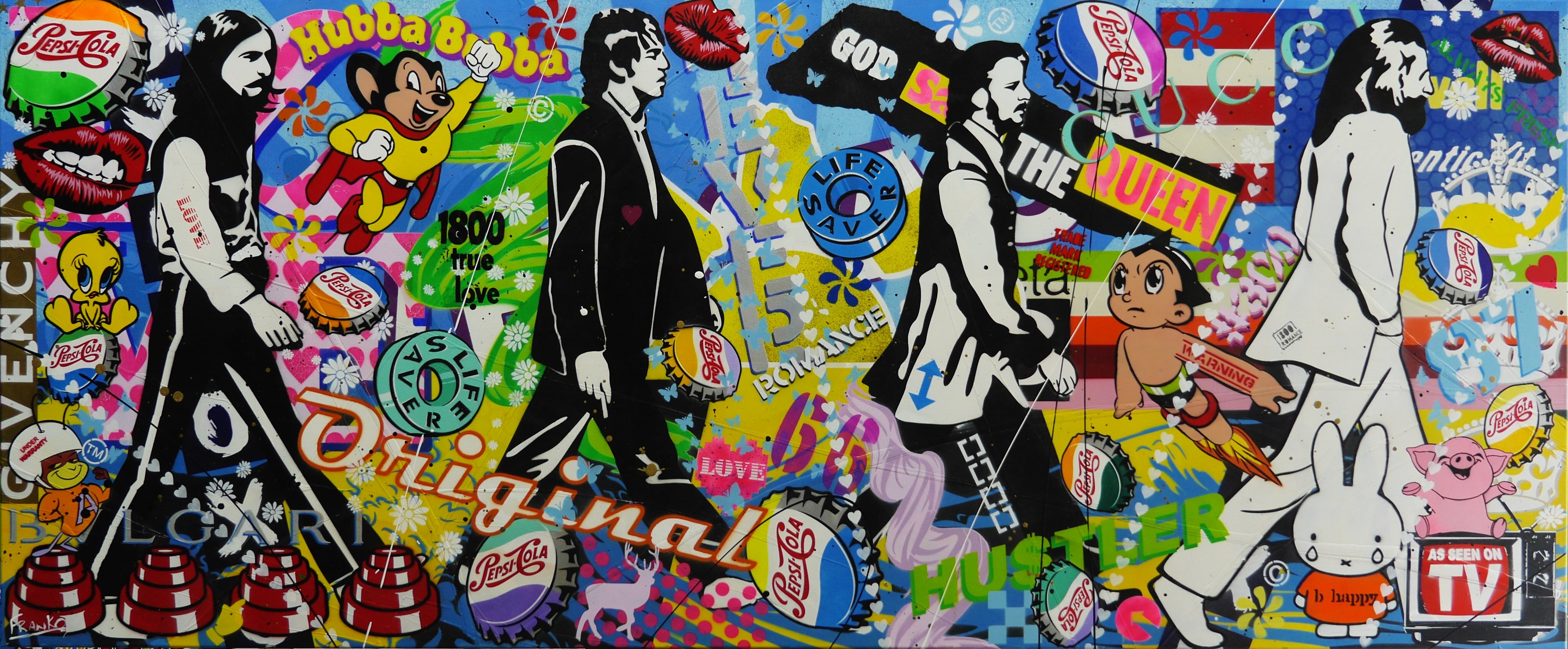 The Beatles Textured Urban Pop Art Painting - 240cm x 100cm Large Wall Decor for Living Room, Bedroom & Music Studio