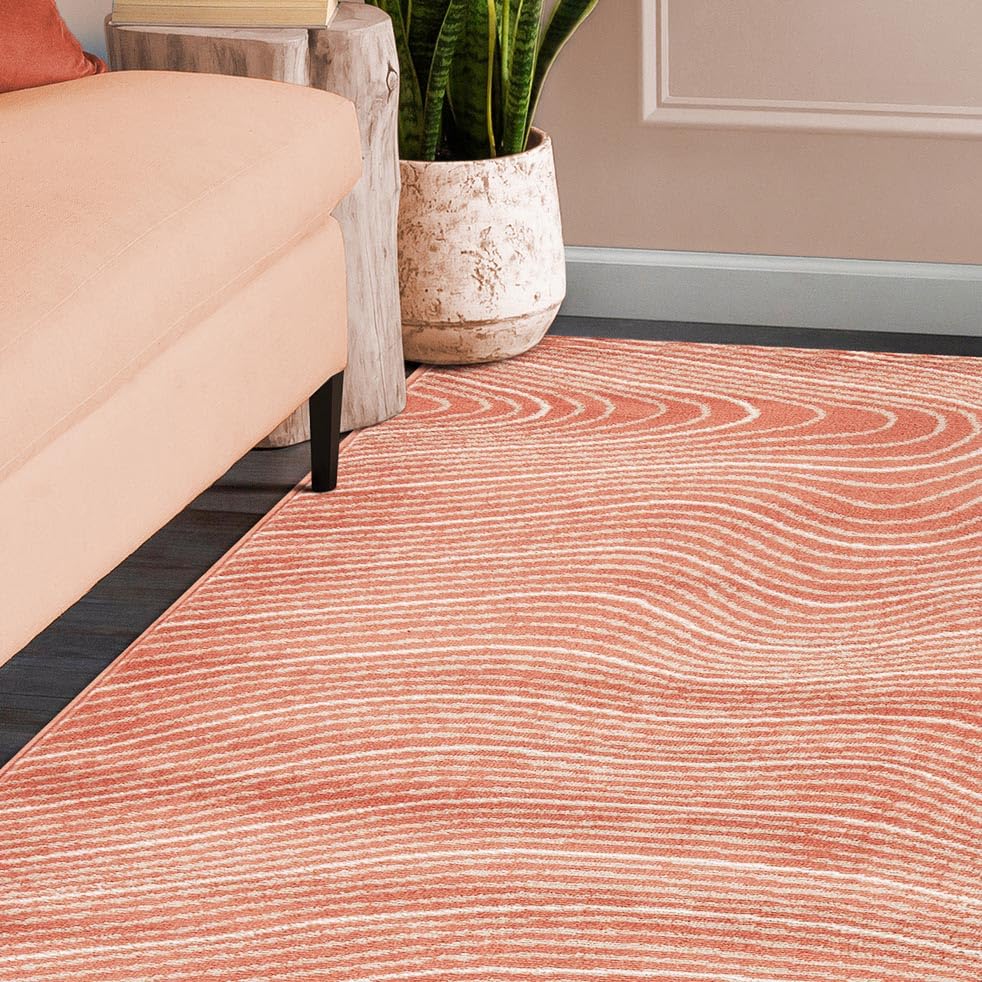 Premium Plush Indoor Area Rug - Soft High-Traffic Carpet with Jute Backing | Modern Abstract Wood Grain Design | 8' x 10' Coral Veer Collection | Perfect for Hallways, Entryways, Living Room, Office & Kitchen Decor | Adds Warmth & Style to Any Space