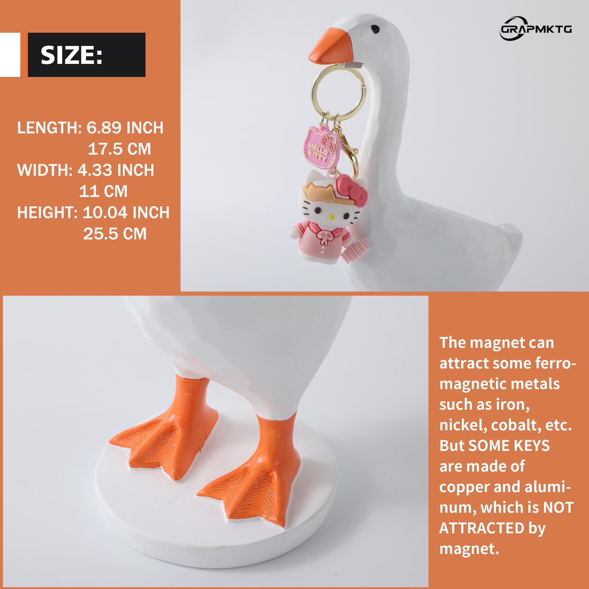 GRAPMKTG Magnetic Goose Key Holder - Cute Home & Office Decor, Kawaii Aesthetic Tabletop Organizer - Funny Housewarming Gift for Women & Men (1 Pack, Large) - Perfect for Bedroom, Entryway, or Workspace