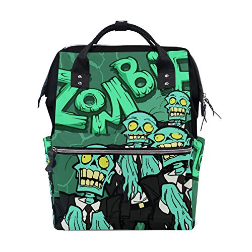 **MERRYSUGAR Large Waterproof Diaper Backpack - Stylish Zombie Skull Halloween Design, Multifunctional Baby Care & Travel Bag for Moms, Durable School Backpack (Green) - Perfect for Daycare, Outings & Travel**