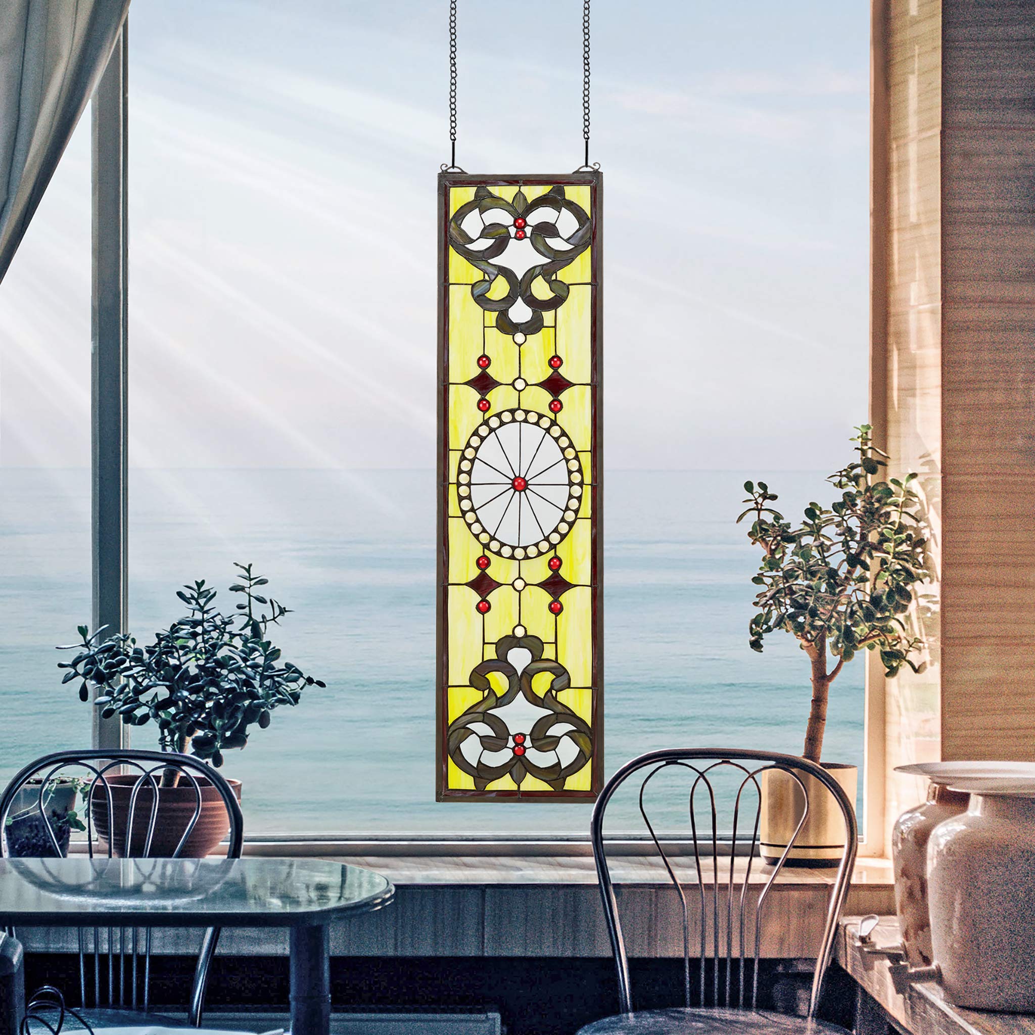 Design Toscano Belvedere Tiffany-Style Stained Glass Window Panel - Elegant Decorative Art for Home, Church & Office Decor