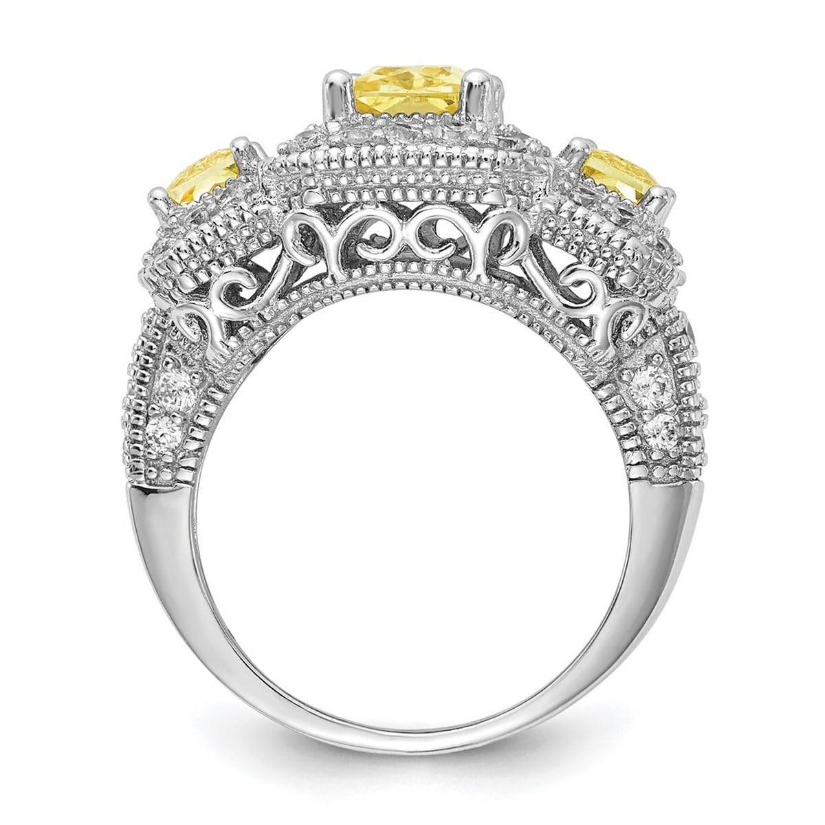 925 Sterling Silver Step Cut Radiant Cut Canary & White CZ Cubic Zirconia Simulated Diamond 3-Stone Ring for Women - 13.25mm Wide Wedding, Engagement & Anniversary Jewelry Gift