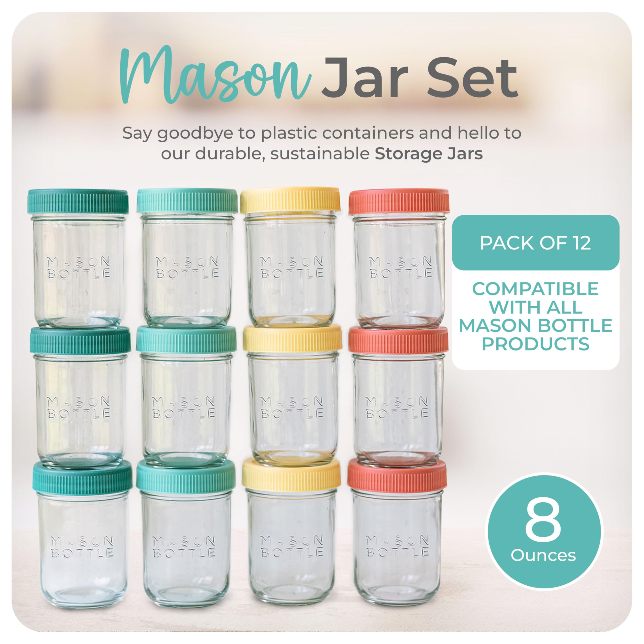 8oz Glass Breast Milk Storage Bottles (12-Pack) - Reusable Airtight Baby Food Jars with Lids - Freezer Safe & Stackable Formula Containers for Breastfeeding Moms - Perfect for Daycare, Travel & Pumping at Work