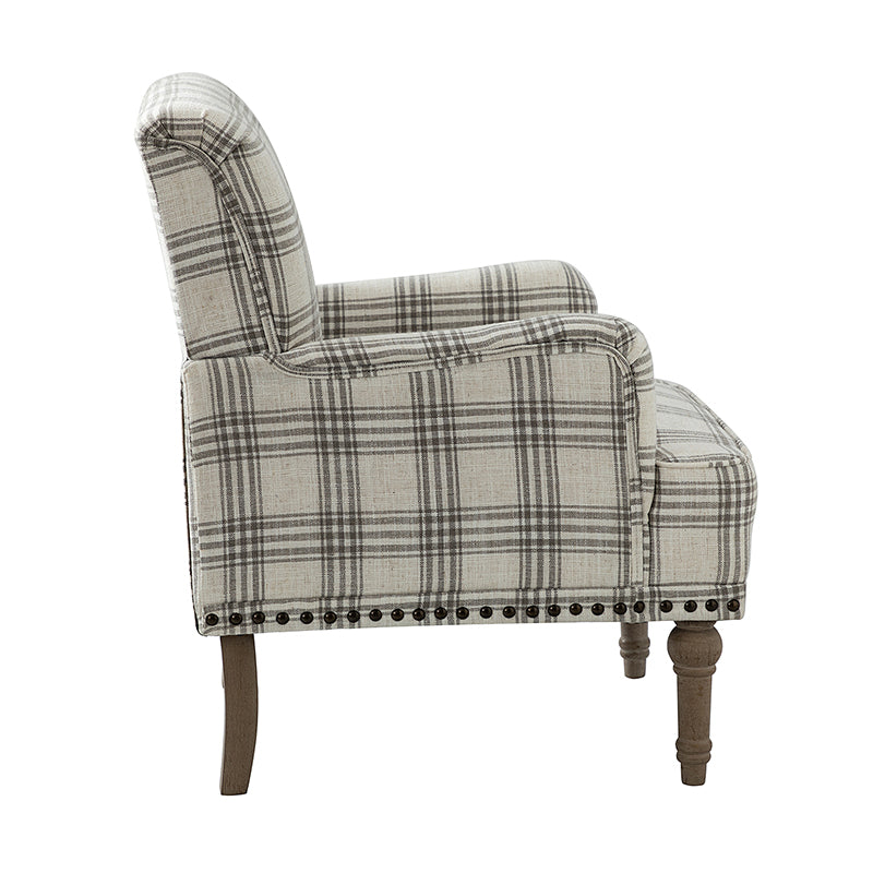 Tamsin Plaid Armchair with Nailhead Trim - Stylish Upholstered Accent Chair for Living Room, Office or Reading Nook - Perfect for Home Decor and Relaxation