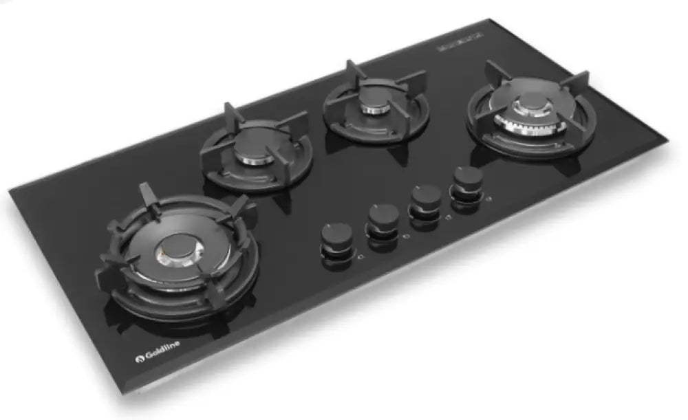 Goldline SAB4GLB 36-Inch Black Glass Natural Gas Cooktop - 4 Burner Stove Top for Modern Kitchen Cooking