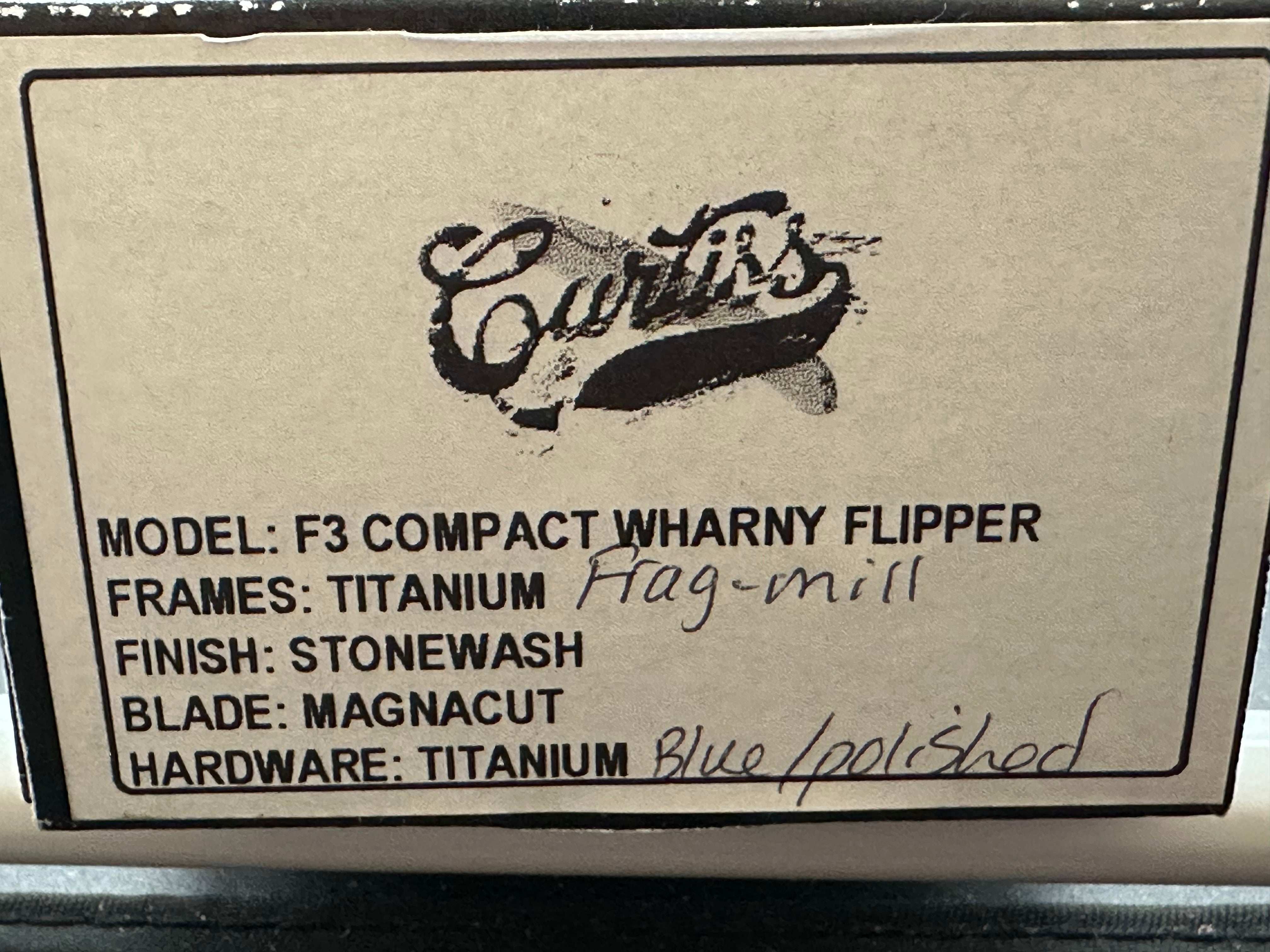 Curtiss Custom Knives F3 Compact Wharny Flipper Knife - Smooth Blasted Titanium Handle, MagnaCut Steel Blade - EDC, Outdoor, Tactical & Survival Use