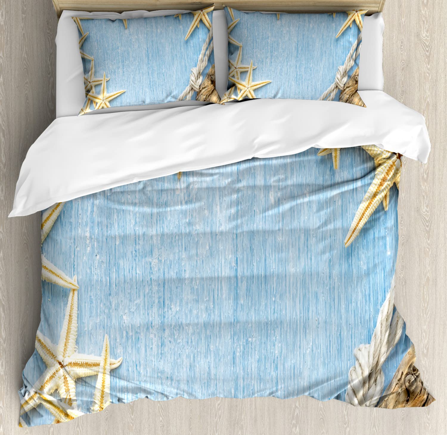 Ambesonne Seashell Duvet Cover Set - King Size 2-Pack, Pale Blue Ivory Beach Theme Bedding with 2 Duvet Covers & 4 Pillowcases | Vintage Maritime Decor for Coastal Bedroom, Guest Room or Vacation Home