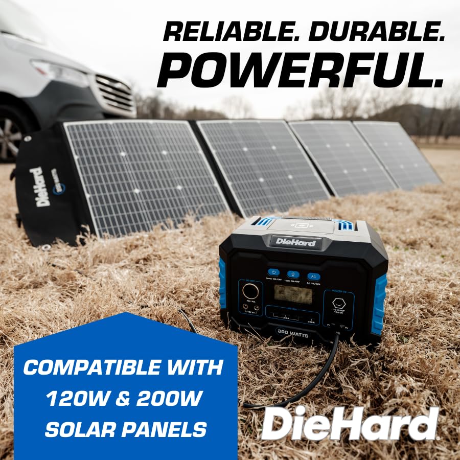 DieHard 300W Portable Power Station (600W Peak) 288.6Wh Solar Generator - Home Backup, Emergency Power Supply, Outdoor Camping, RV Trips & Jobsite Use - Optional Solar Panel Compatible for Off-Grid Power