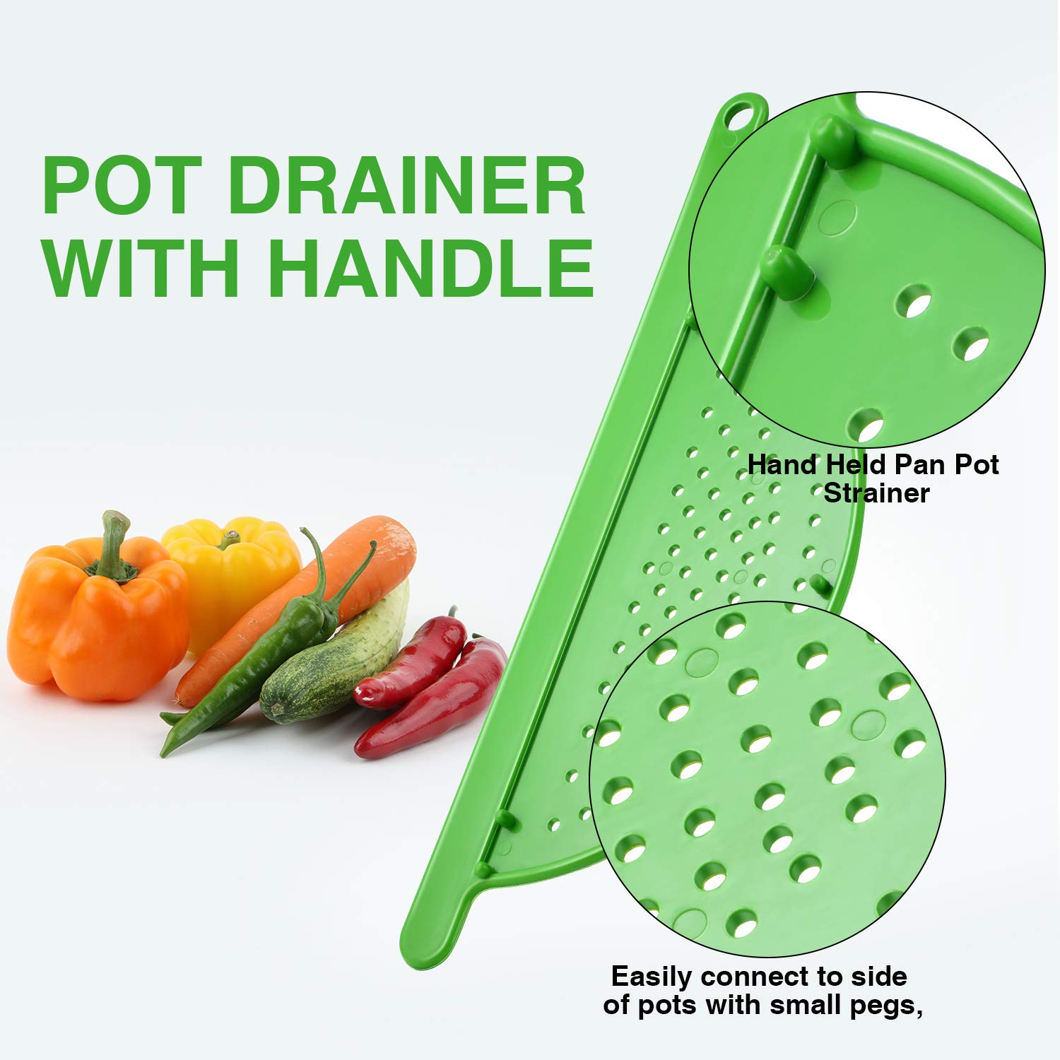 3-Piece Plastic Pot Strainer with Handle - Handheld Pan & Pasta Drainer for Noodles, Vegetables, Fruits - Fits Up to 9 Inch Pots (Ideal for Kitchen, Camping & Picnics)