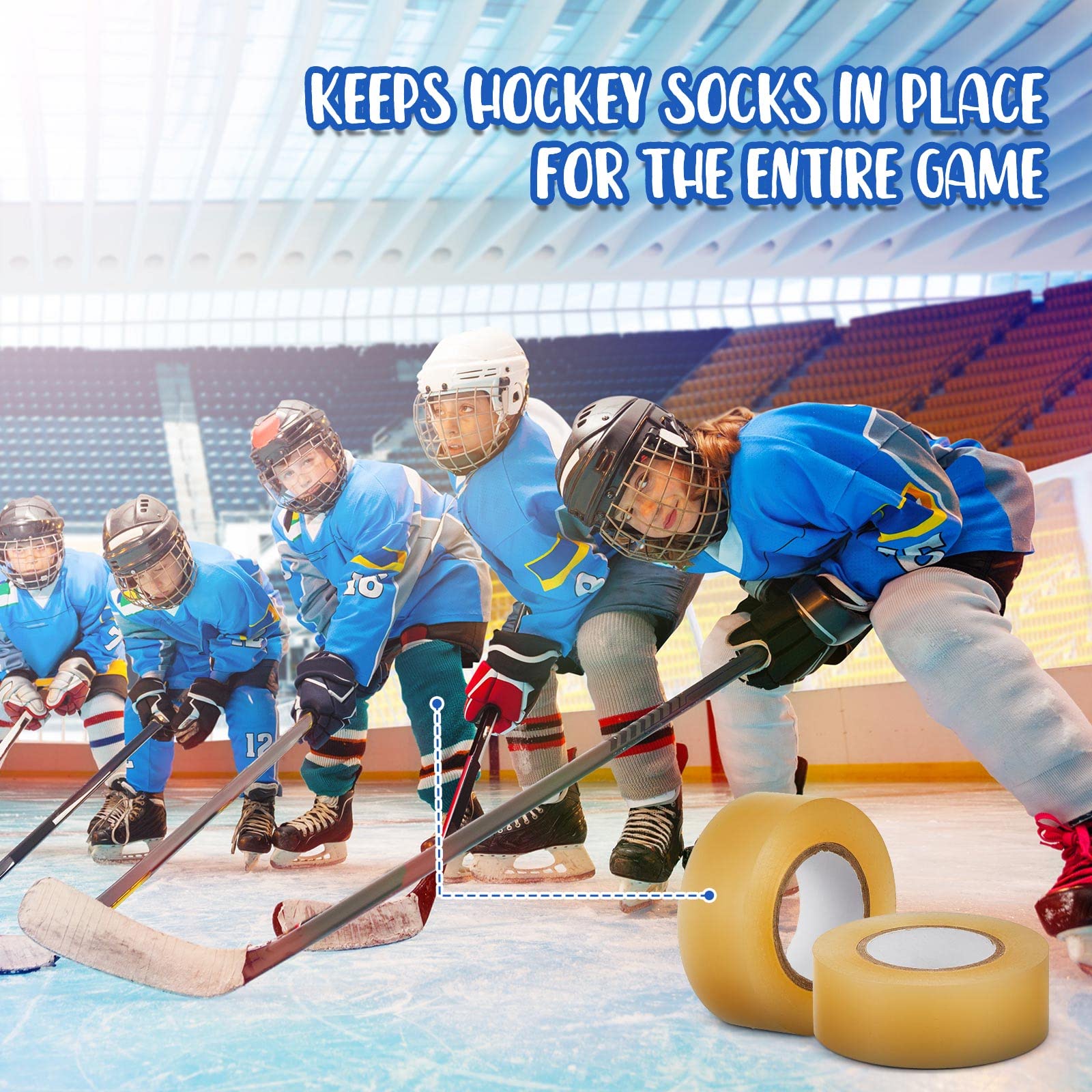 Meooeck 10 Rolls Multipurpose Hockey Tape - Strong Adhesive Shin Pad & Sock Tape for Ice Skating, Hockey Sticks - Perfect Sports Gear & Equipment for Players (Great for Securing Gear During Games & Practice)