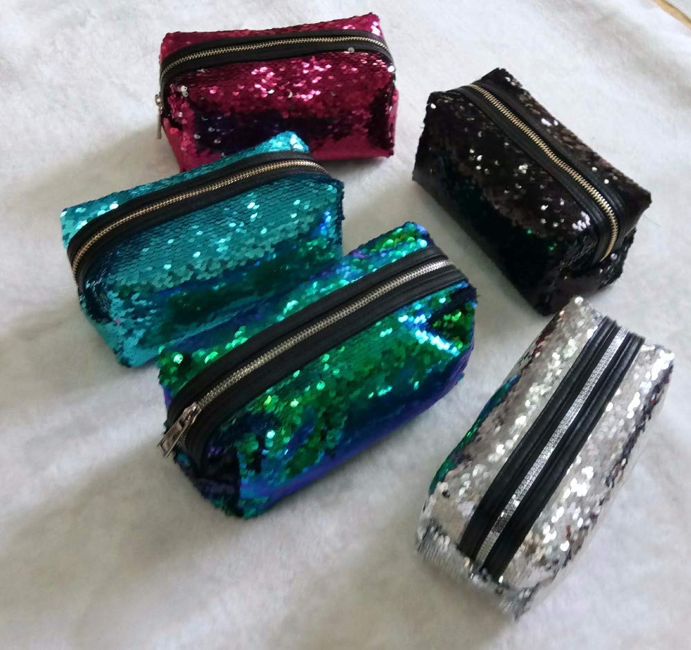 Veena@® Sequin Pouch with Foam Insert - Pen & Pencil Case, Key Pouch, Makeup Cosmetic Bag for Women & Girls | Changeable Colors, Best Gift Idea for School, Office, Travel & Daily Use - AQ12