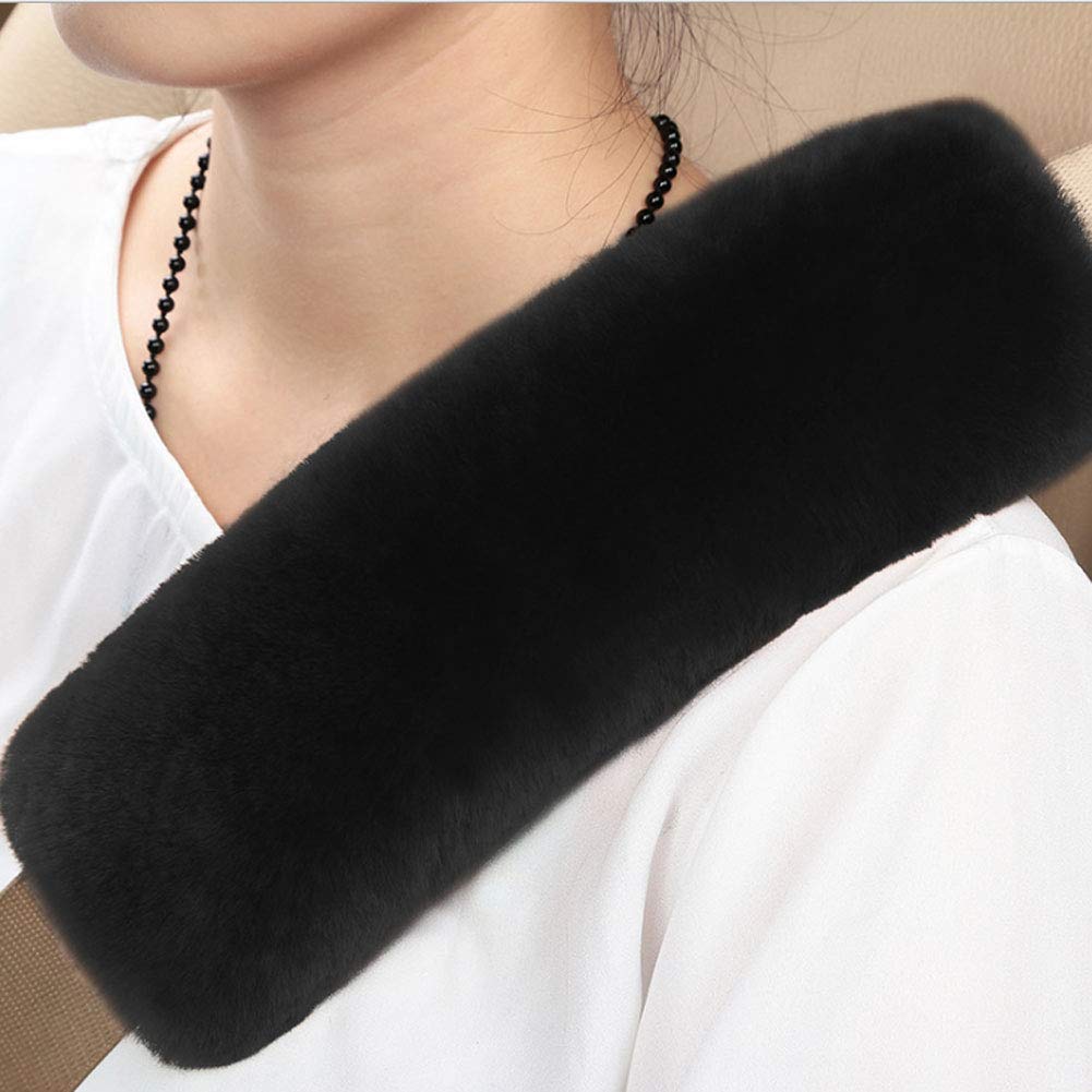 2 Packs Soft 100% Pure Wool Car Seat Belt Covers - Universal Shoulder Pad Protector for Adults, Kids & Baby - Comfortable for Car, Truck, SUV & Airplane Travel (Black) | Reduce Friction & Improve Comfort on Long Drives
