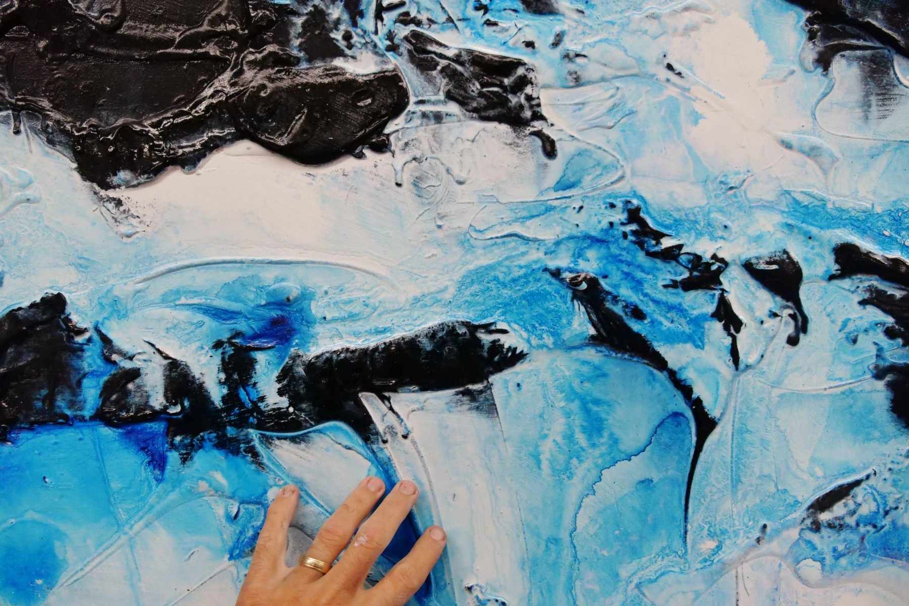 Blackened Rain 270cm x 120cm Black Blue Textured Abstract Canvas Art - Modern Wall Decor for Living Room, Bedroom & Office