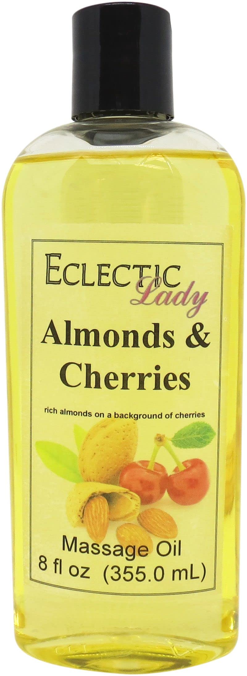 Almonds And Cherries Massage Oil - 8 oz Natural Blend with Sweet Almond & Jojoba Oil | Preservative-Free Aromatherapy Oil for Relaxation, Couples Massage & Stress Relief