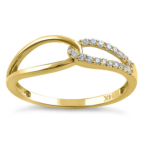 14K Solid Yellow Gold CZ Knot Round Ring for Women - Elegant Jewelry Gift for Wedding, Anniversary & Everyday Wear