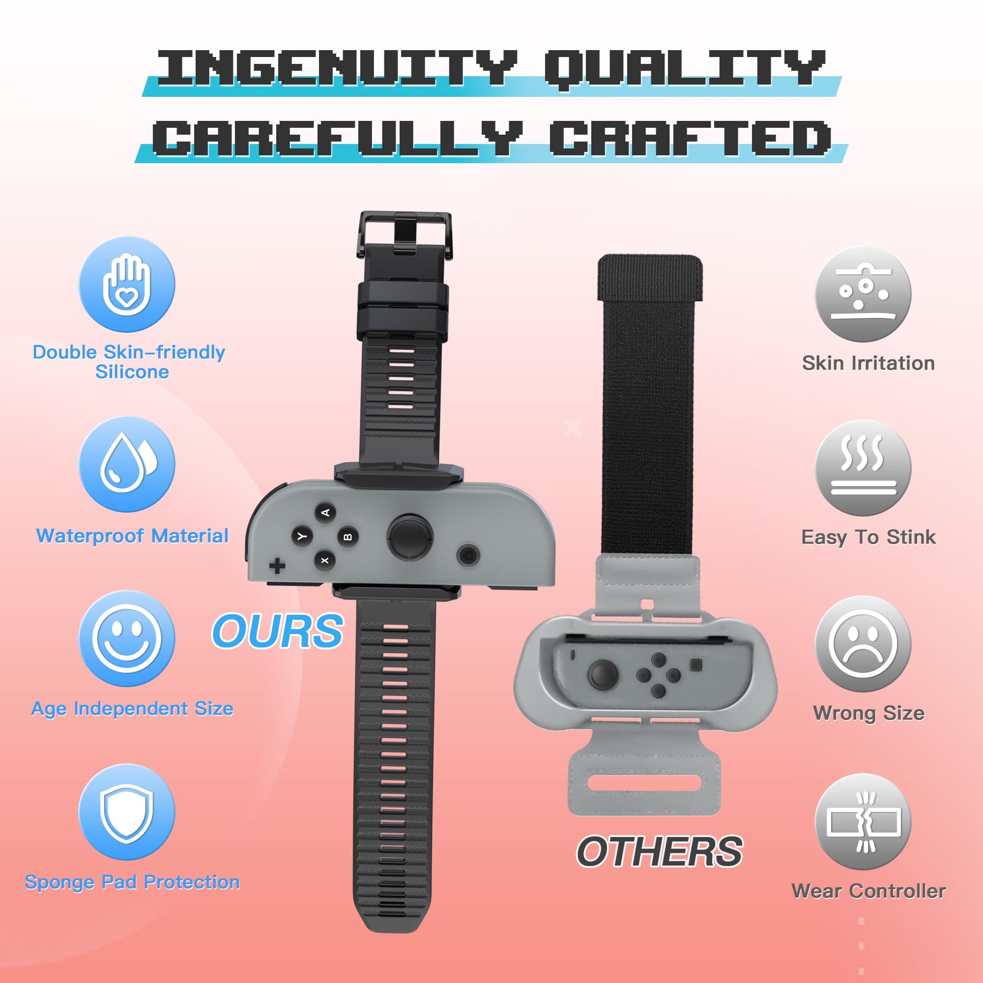 Narati Adjustable Silicone Wrist Straps for Nintendo Switch & OLED Model - Joy-Con Compatible Wristbands for Just Dance 2021-2025 - 2 Pack for Adults & Kids - Perfect for Dance Games, Fitness Tracking & Motion Control Gaming