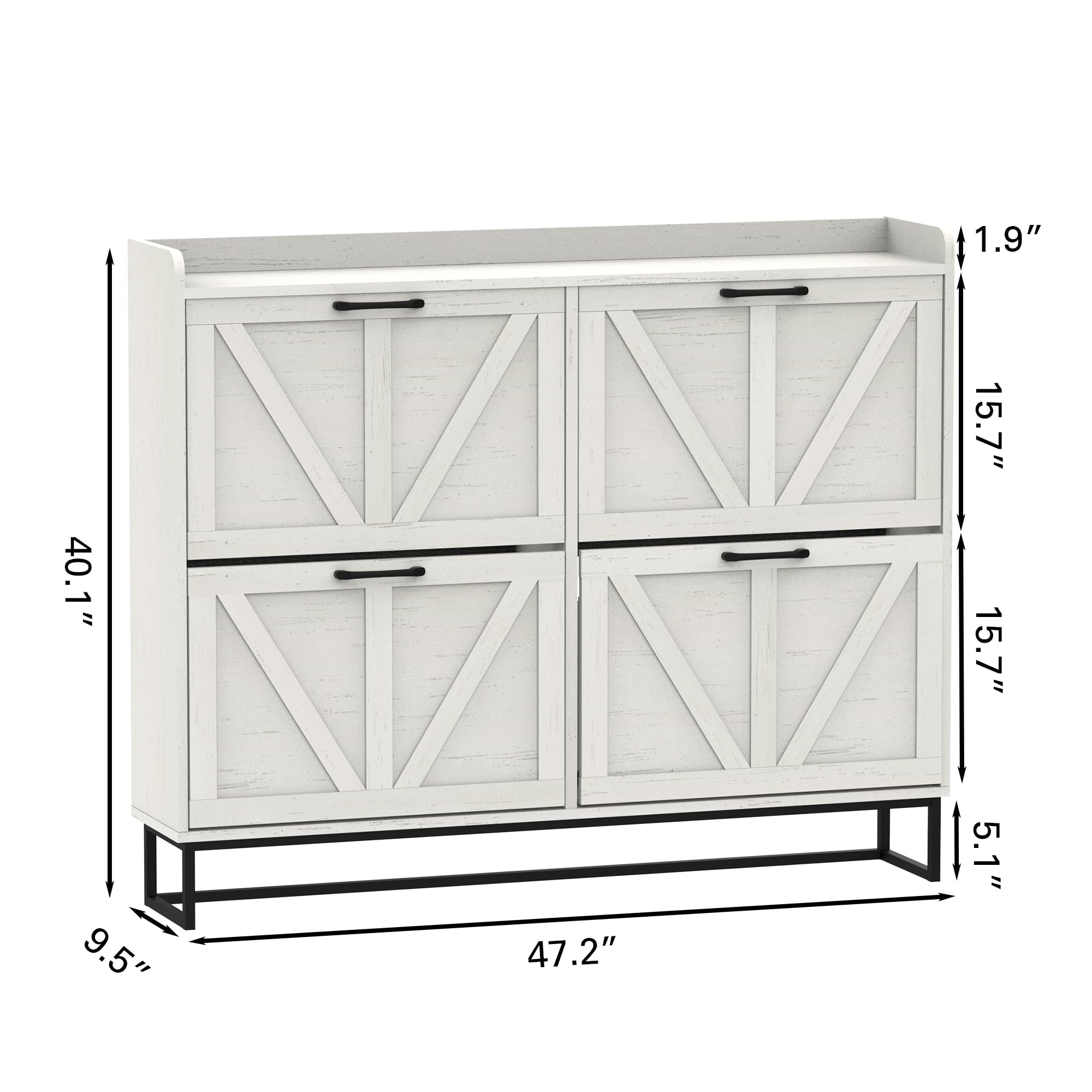 4-Tier Flip Drawer Shoe Storage Cabinet - Narrow Freestanding Shoe Organizer with Metal Legs & Adjustable Shelf | Hidden Entryway Shoe Rack in Oak White | Perfect for Small Spaces, Apartments & Closet Organization
