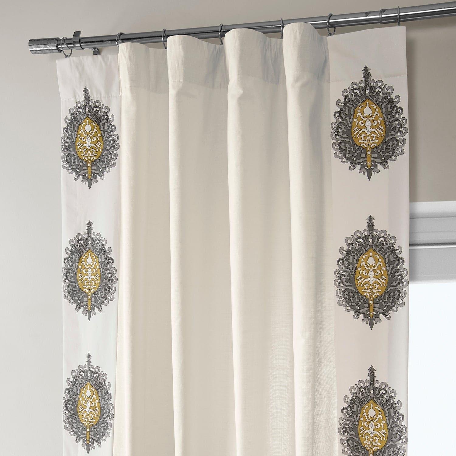 Mayan Gold Bordered Cotton Curtains - Handwoven Ethnic Window Drapes for Living Room, Bedroom & Boho Home Decor