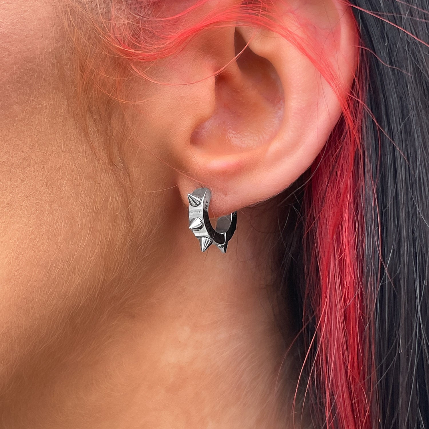 8mm Spiked Hoop Earrings for Women - Punk Gothic Silver Stainless Steel Chunky Earrings - Perfect for Concerts, Parties and Edgy Fashion Looks
