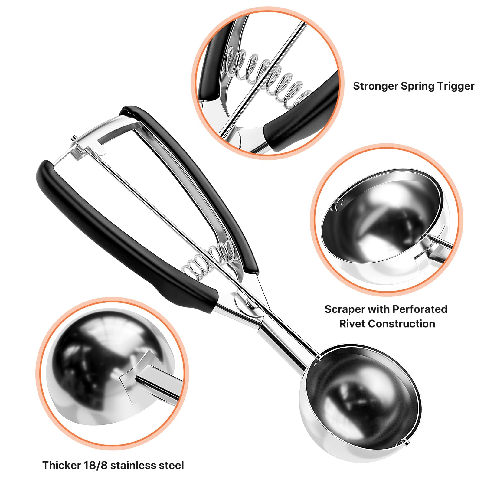 Premium 18/8 Stainless Steel Cookie Scoop Set with Trigger Release - 2 Tbsp (30ml/1oz) Thickened Ice Cream & Cookie Dough Scooper - Perfect for Baking, Ice Cream Parlors, and Home Kitchen Use - Includes Non-Slip Gripper (Great Gift Idea)