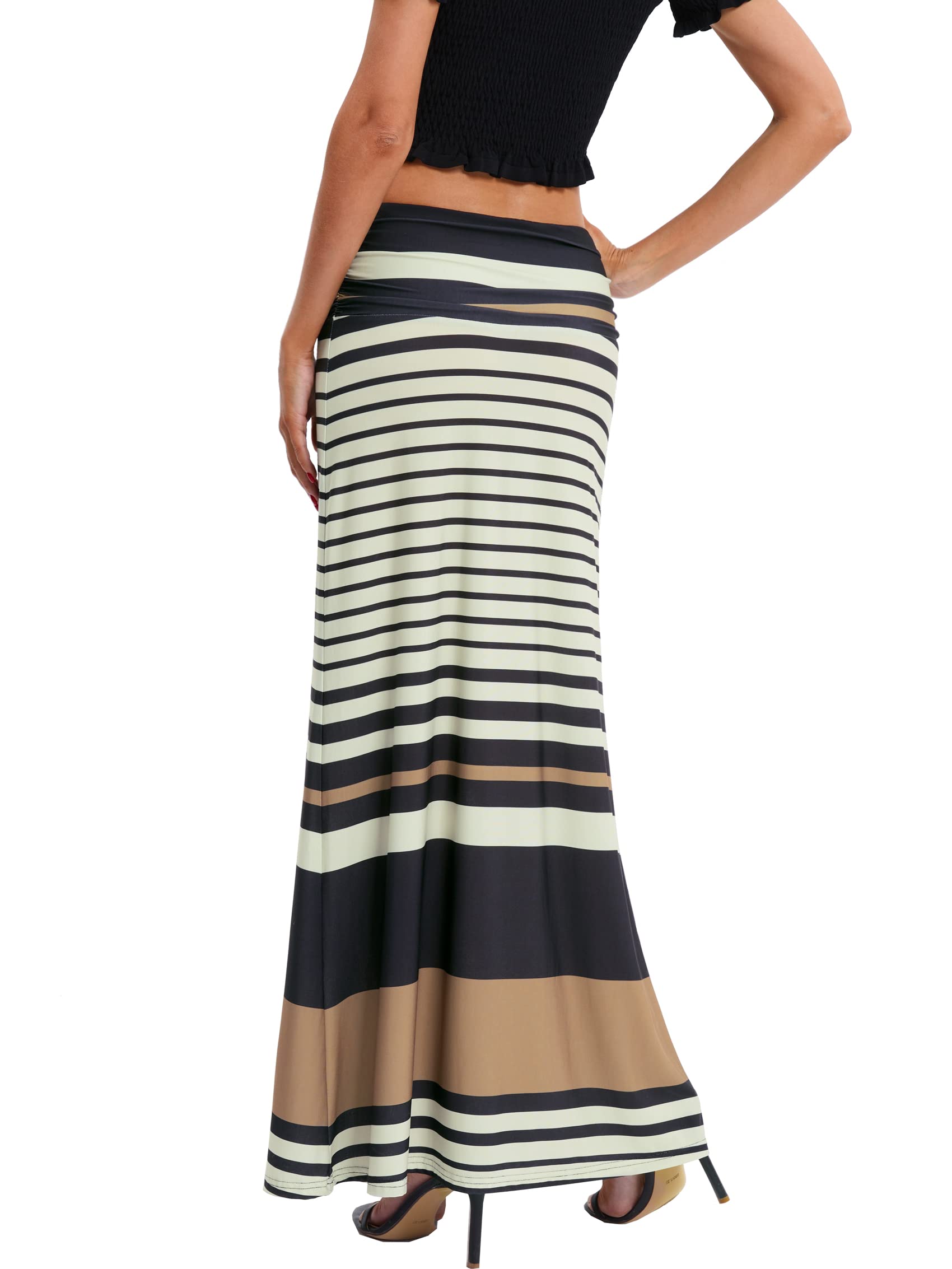 BAISHENGGT Women's Elegant Ruched High Waist Flare Maxi Skirt - Long Flowy Floor Length Skirt for Casual, Beach & Evening Wear