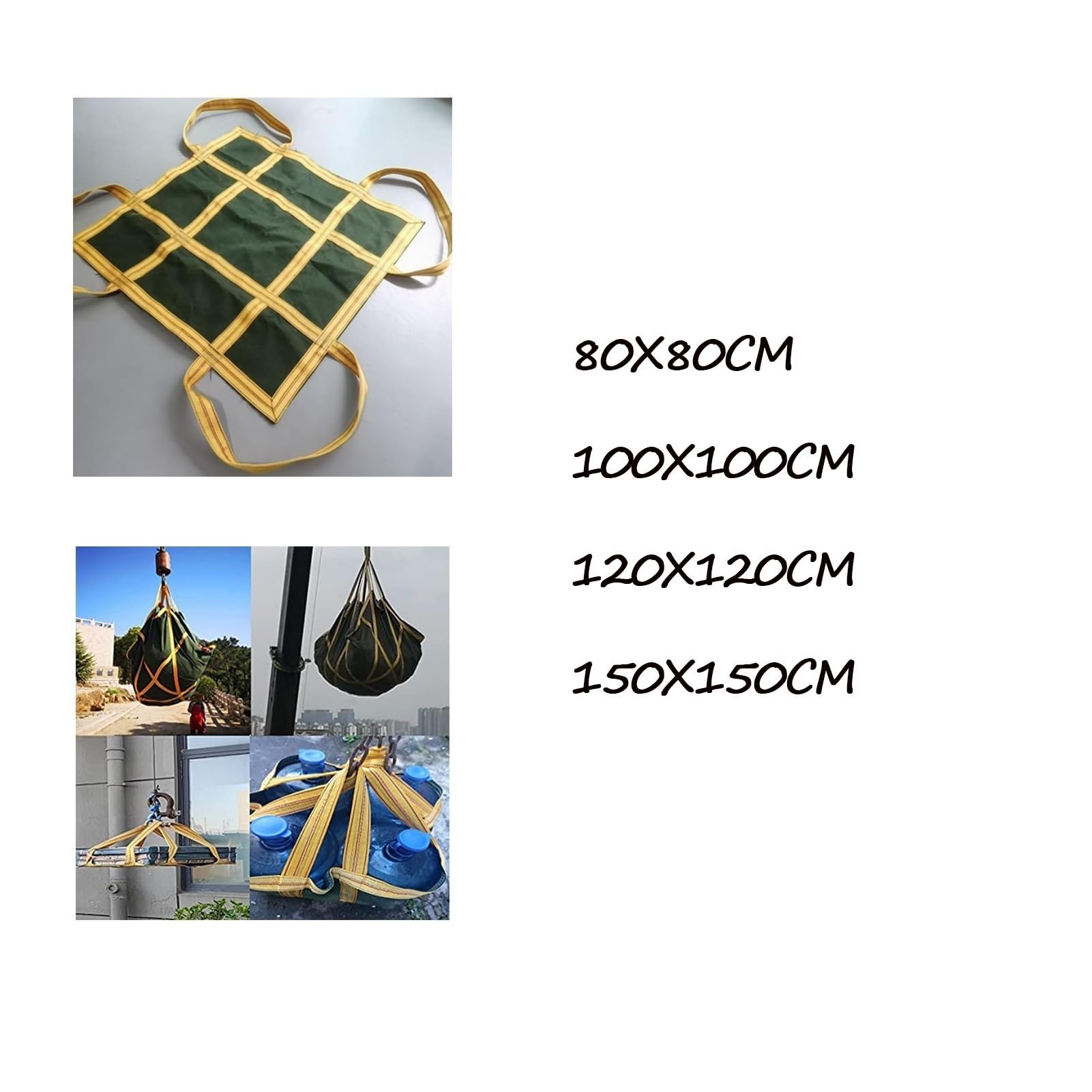 Heavy Duty Canvas Lifting Net - 1.5-2Ton Capacity Nylon Sling Bag, Reusable Crane Pallet Cargo Net for Forklift & Hoisting (120x120cm) - Ideal for Construction, Warehouse Loading & Industrial Material Handling
