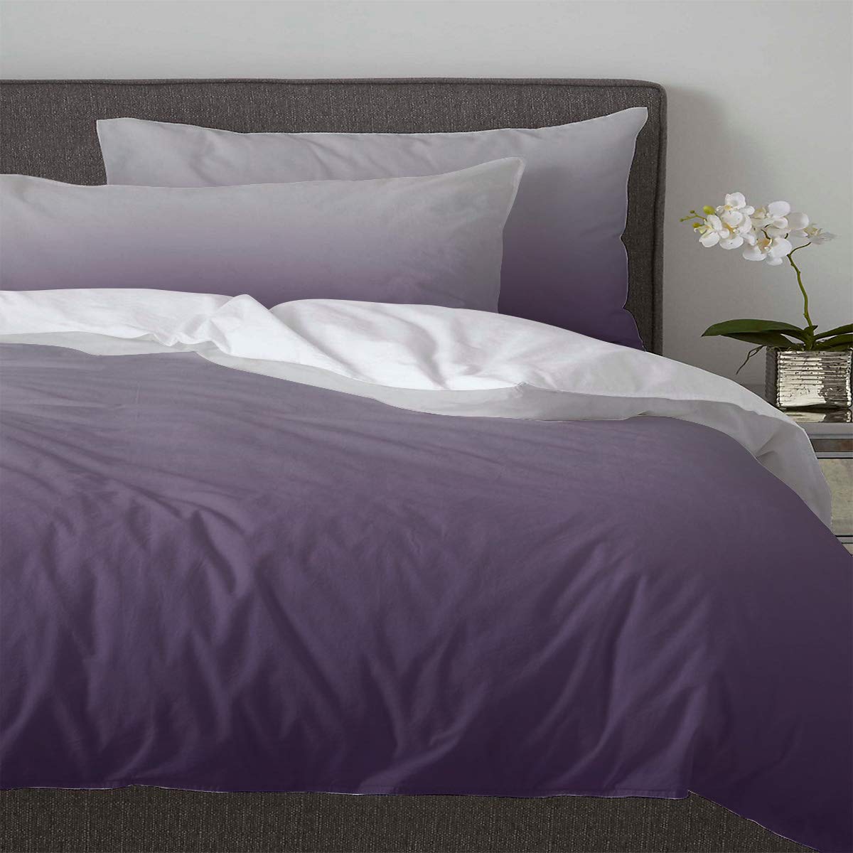 Luxury Full Size Duvet Cover Set - 3 Piece Purple Gray Ombre Cotton Bedding with Pillow Shams | Soft, Cozy & Machine Washable | Perfect for Master Bedroom, Guest Room & Airbnb