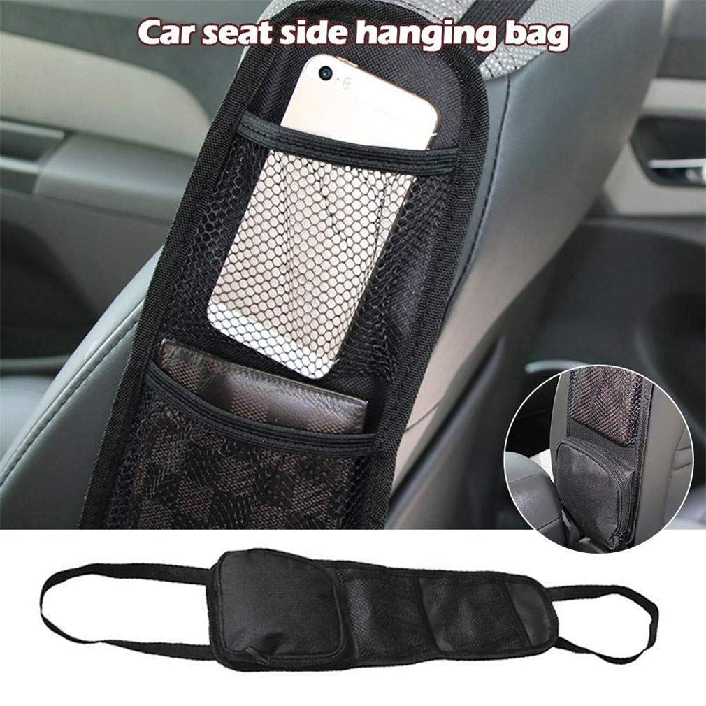 **Car Seat Organizer with Multiple Pockets - Hanging Storage Bag for Cars & Trucks - Mesh Drink Holder & Phone Holder - Perfect for Road Trips & Daily Commutes (Black)**