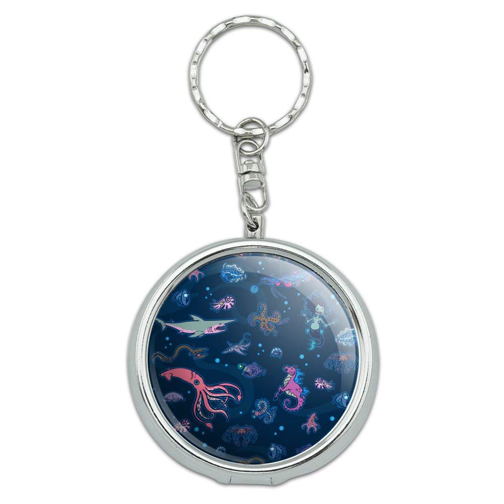 Creepy Deep Sea Creatures Portable Ashtray Keychain - Mermaid, Squid & Shark Design Travel Purse with Cigarette Holder | Perfect for Beach Trips, Camping & Outdoor Smoking