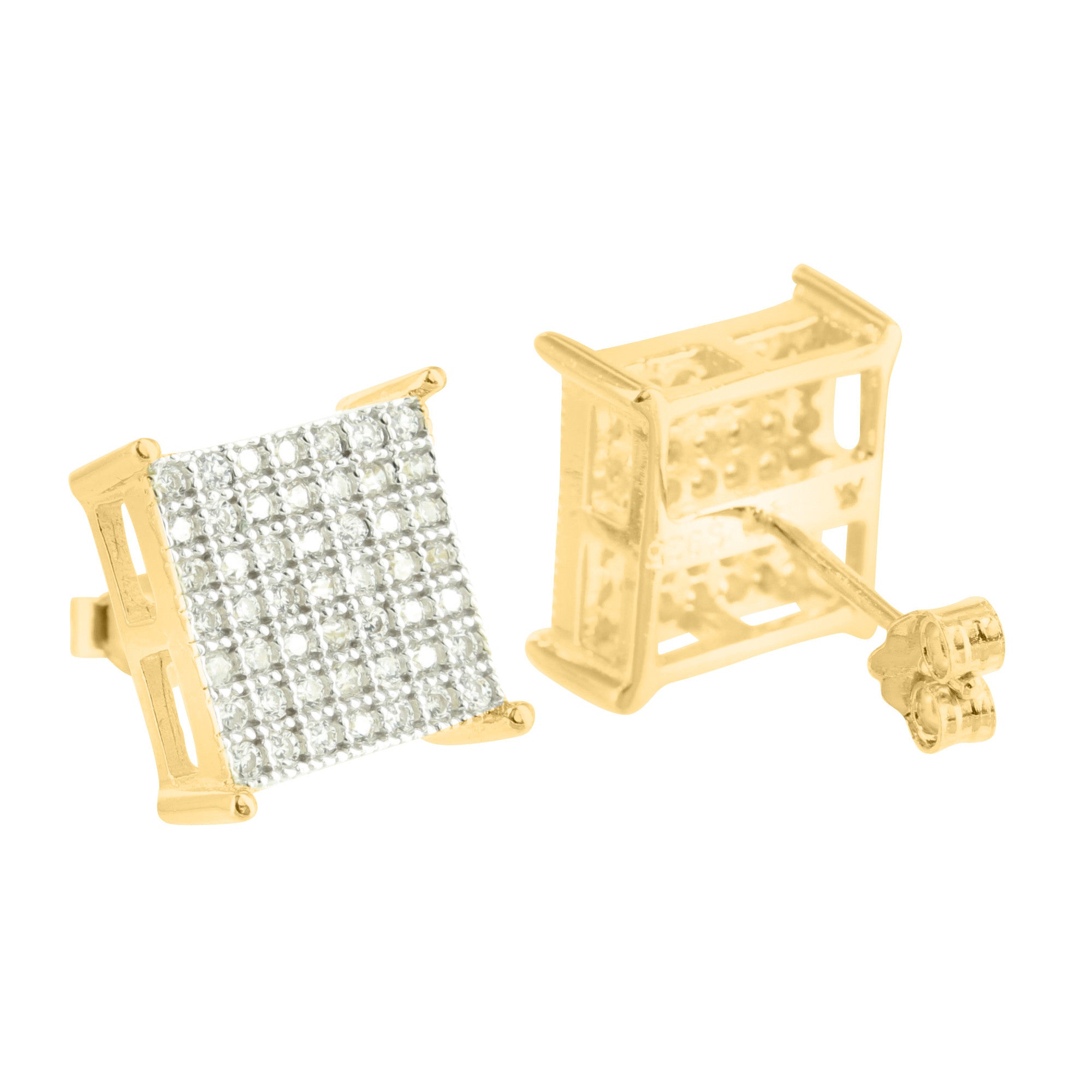11mm Square Lab Diamond Sterling Silver Earrings with Gold Finish – Elegant & Hypoallergenic Jewelry for Women, Perfect for Weddings, Parties & Everyday Wear
