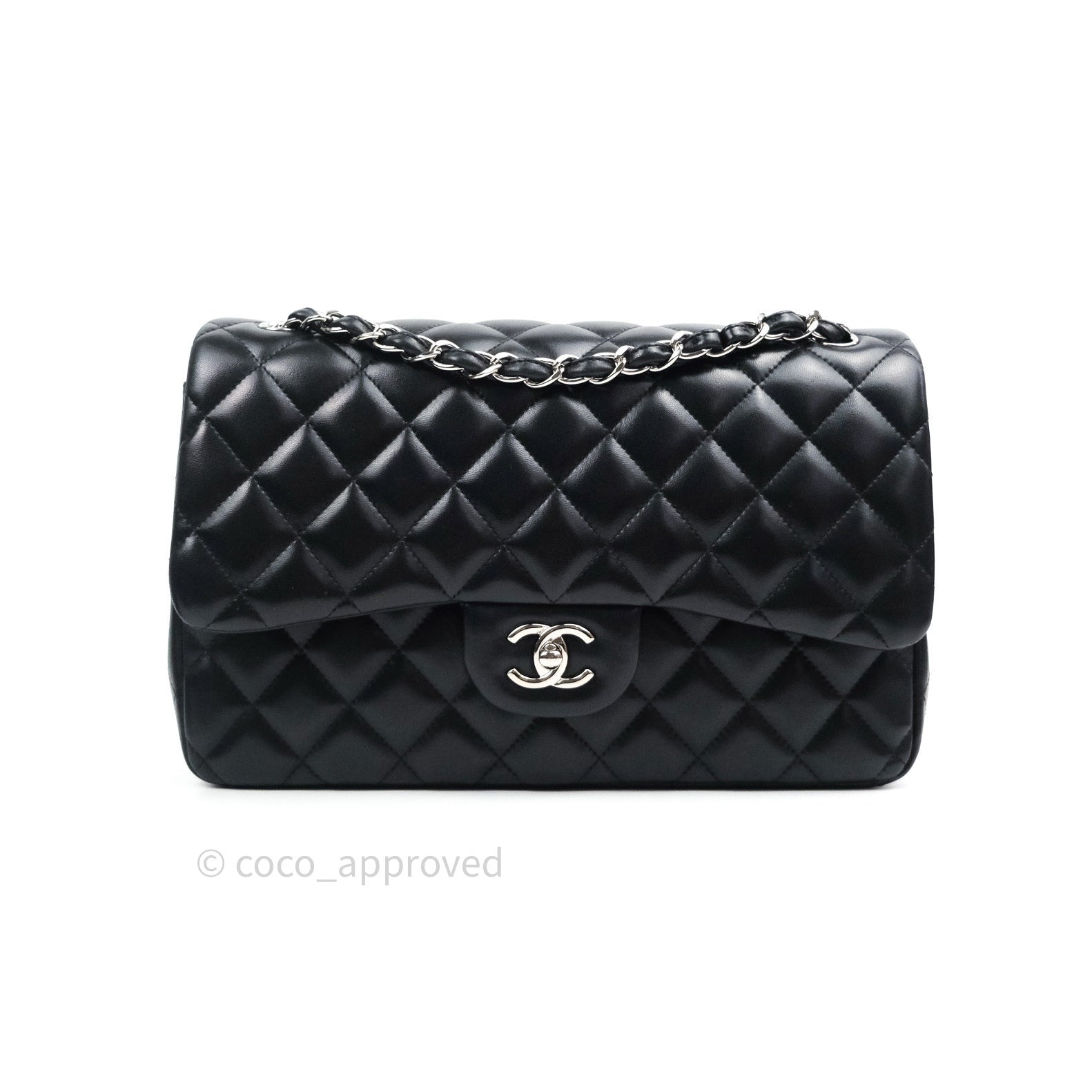 Chanel Classic Jumbo Double Flap Bag Black Lambskin Leather with Silver Hardware - Luxury Designer Handbag for Women, Perfect for Evening Events & Special Occasions