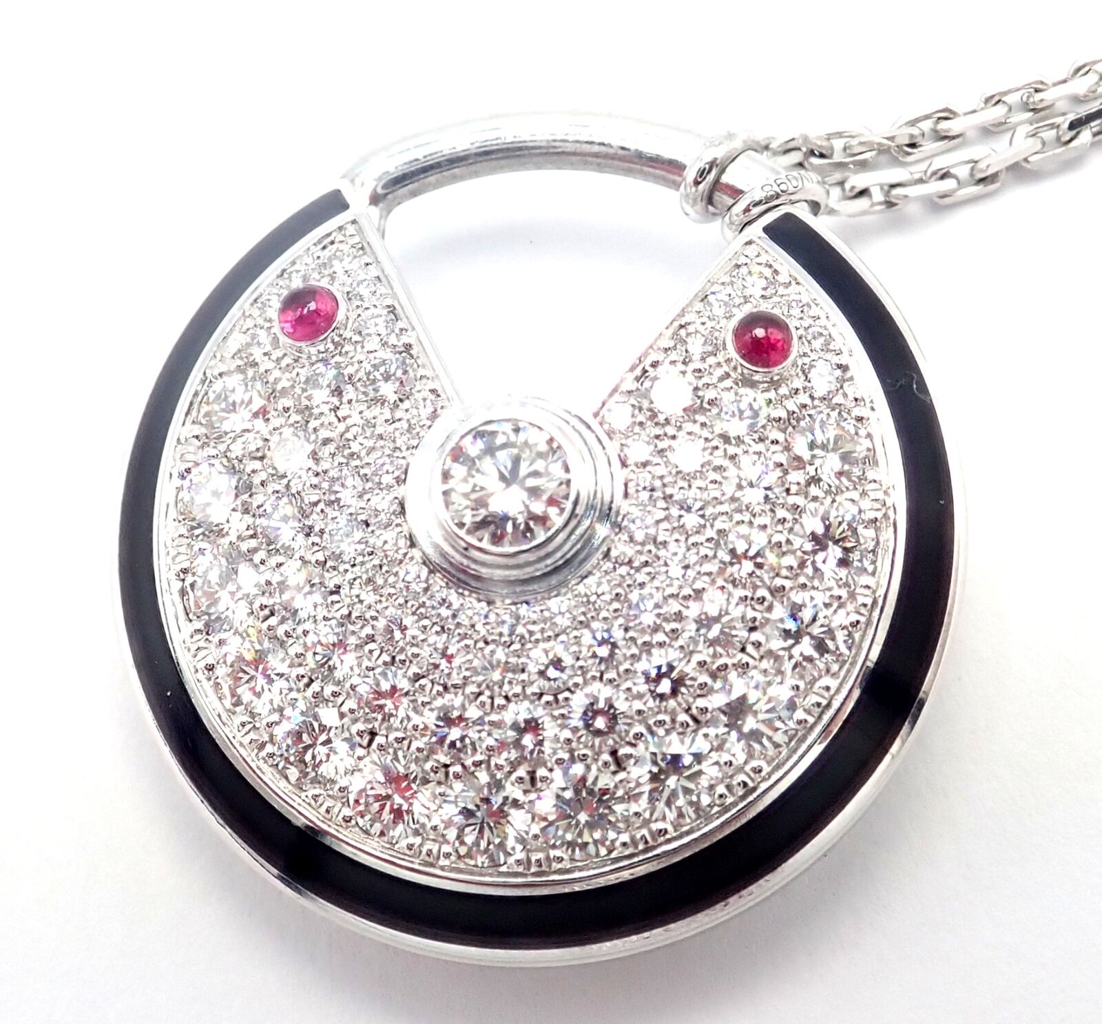 Authentic Cartier Amulette 18k White Gold Diamond Ruby Large Pendant Necklace for Women - Luxury Jewelry Gift for Anniversary, Birthday & Special Occasions