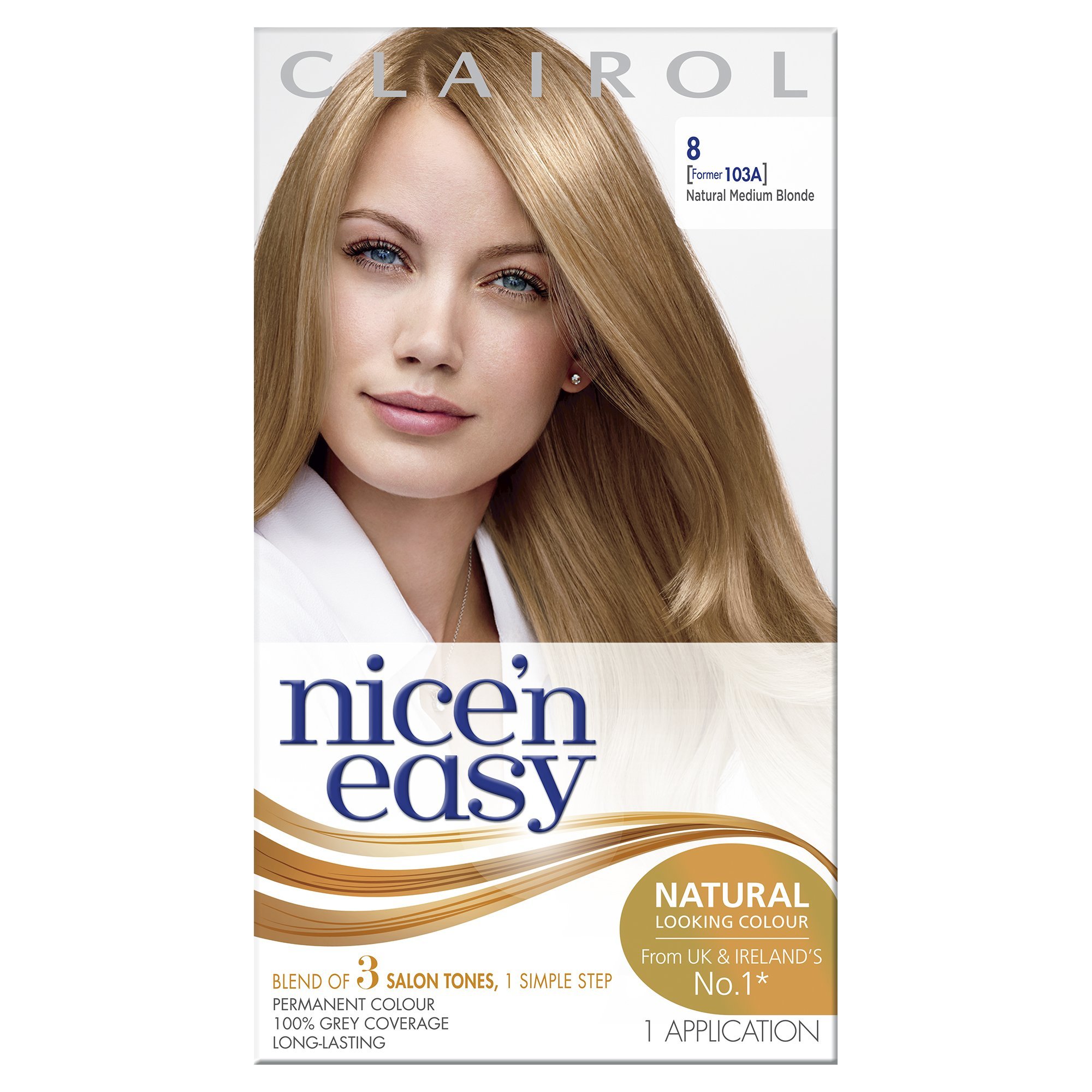Clairol Nice'n Easy Permanent Hair Dye 103A/8 Natural Medium Blonde - Long Lasting Hair Color for Women & Men - Perfect for At-Home Salon Quality Coloring & Touch-Ups