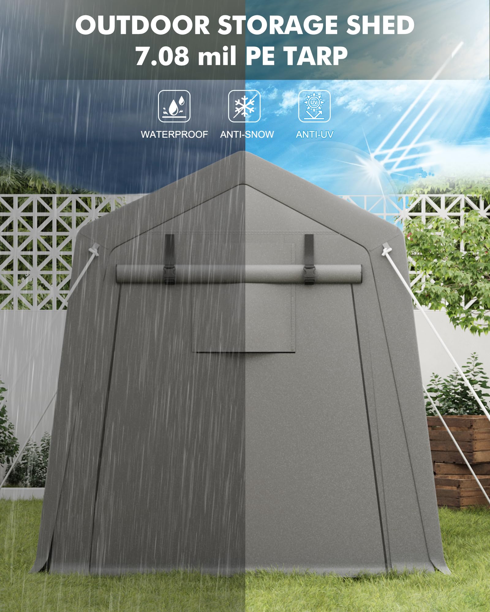 Heavy Duty 7x10ft Carport Storage Shed with 2 Roll-Up Zipper Doors - Waterproof Shelter Logic Tent for Motorcycle, Bike, Garden Tools & Firewood Storage - Perfect for Garage, Backyard, RV and Outdoor Equipment Protection