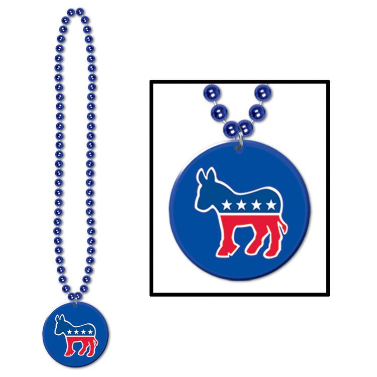 12 Pack Beaded Necklaces with Democratic Party Medallion - Patriotic Party Favors for Election Campaigns, Political Rallies & Democratic Events
