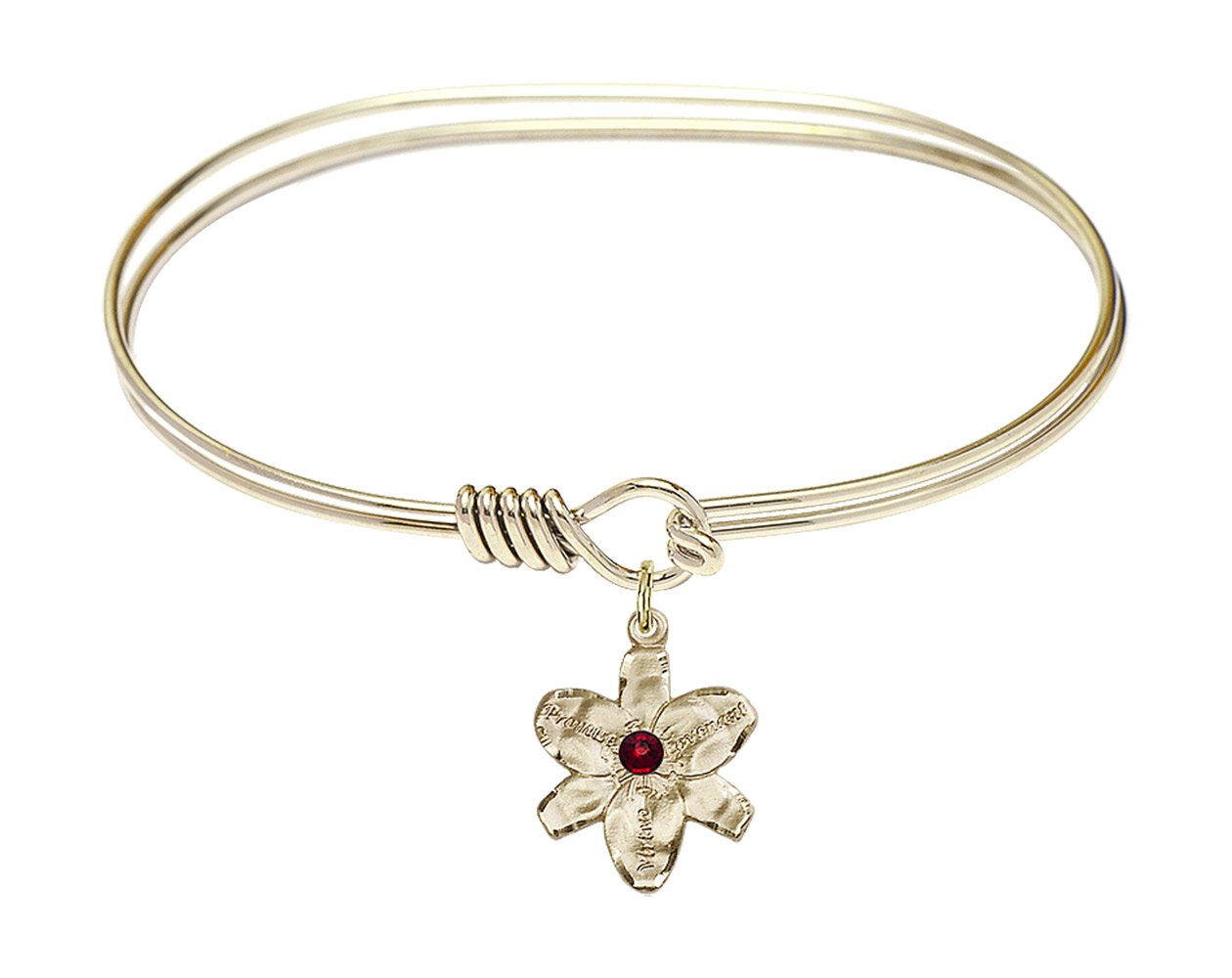 7 Inch Oval Eye Hook Bangle Bracelet with Chastity Medal Charm & January Red Crystal - Elegant Jewelry for Women, Gift for Valentine's Day, Anniversary or Special Occasions