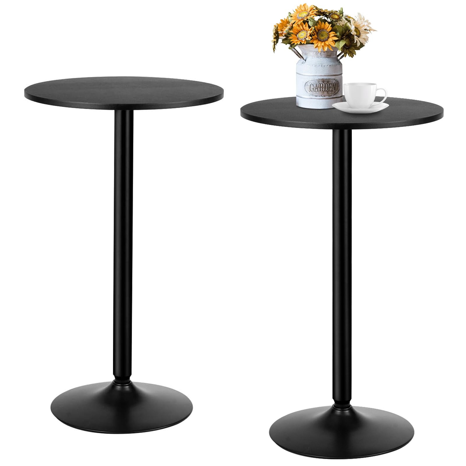 Modern 24-Inch Round Bar Table with Sturdy Metal Base - 40-Inch Tall Standing Cocktail Table for Bistro, Cafe, Kitchen & Dining Room - Perfect for Parties, Entertaining & Small Space Dining (Set of 2, Black) BC-0605-US