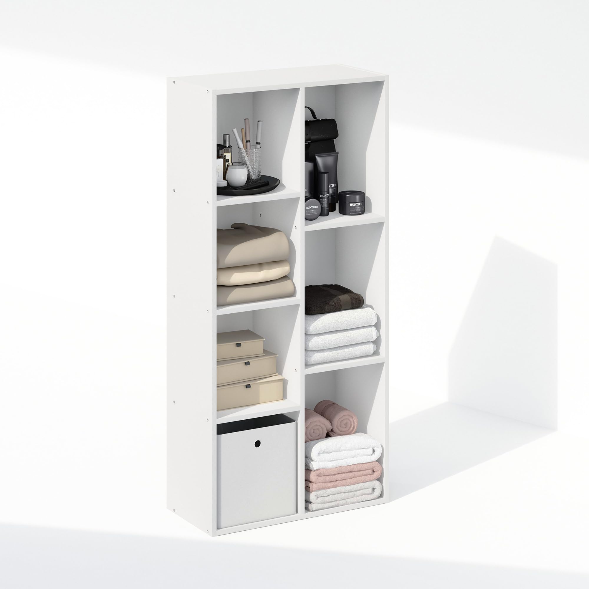 Furinno Reed 7-Cube Open Shelf Organizer - White Storage Unit for Closet, Bedroom & Office - Perfect for Clothes, Shoes, Toys & Home Organization