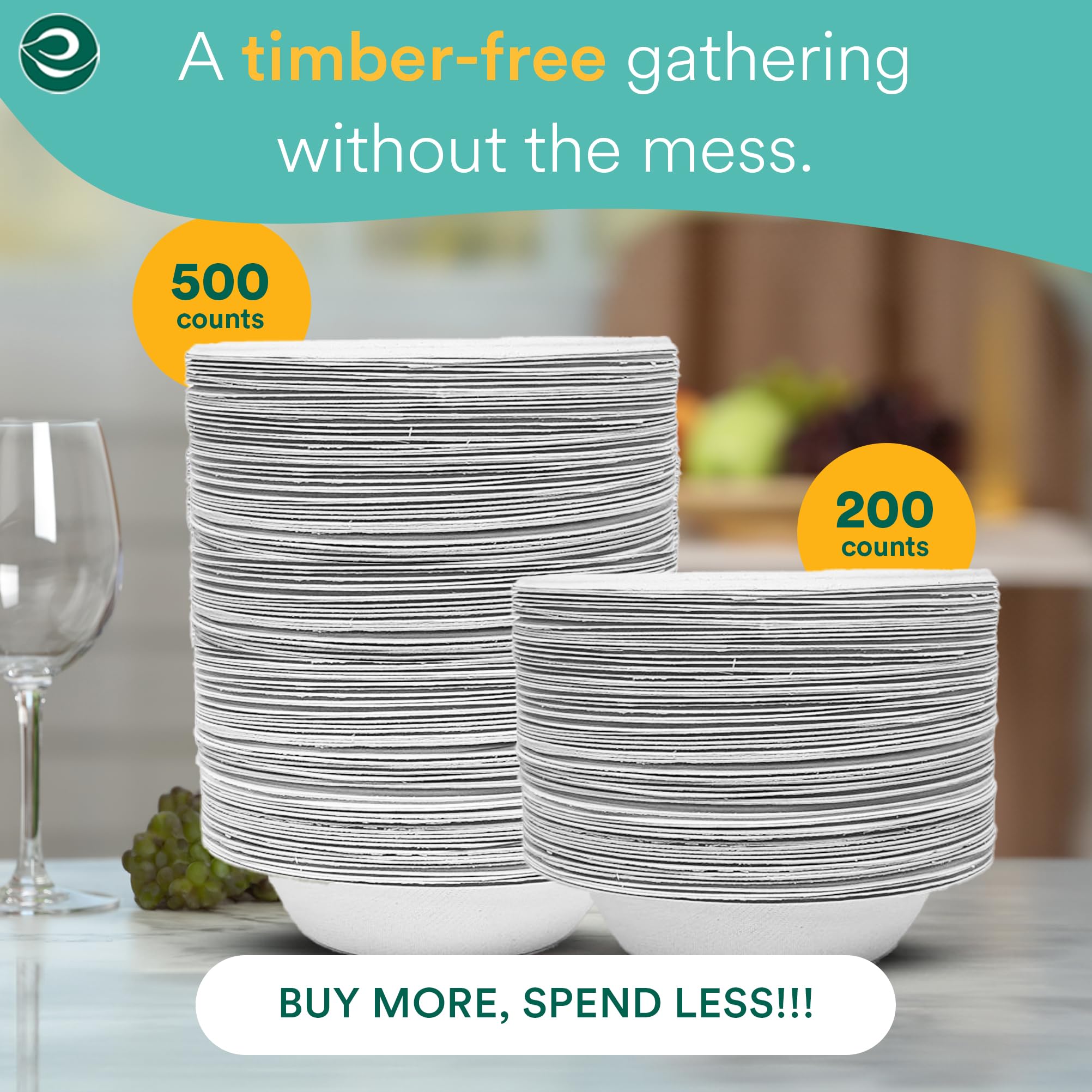 Eco-Friendly 350ml Disposable Sugarcane Bagasse Bowls - 25 Pack Biodegradable White Round Bowls for Snacks, Dinner, Parties, Weddings & Birthdays | Perfect for Eco-Conscious Events & Sustainable Dining
