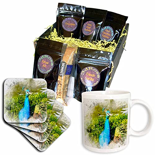 3dRose Pretty Peacock Watercolor Image - Elegant Coffee Gift Basket Set for Women | Perfect for Housewarming, Birthday & Thank You Gifts | Home Decor & Kitchen Accessories