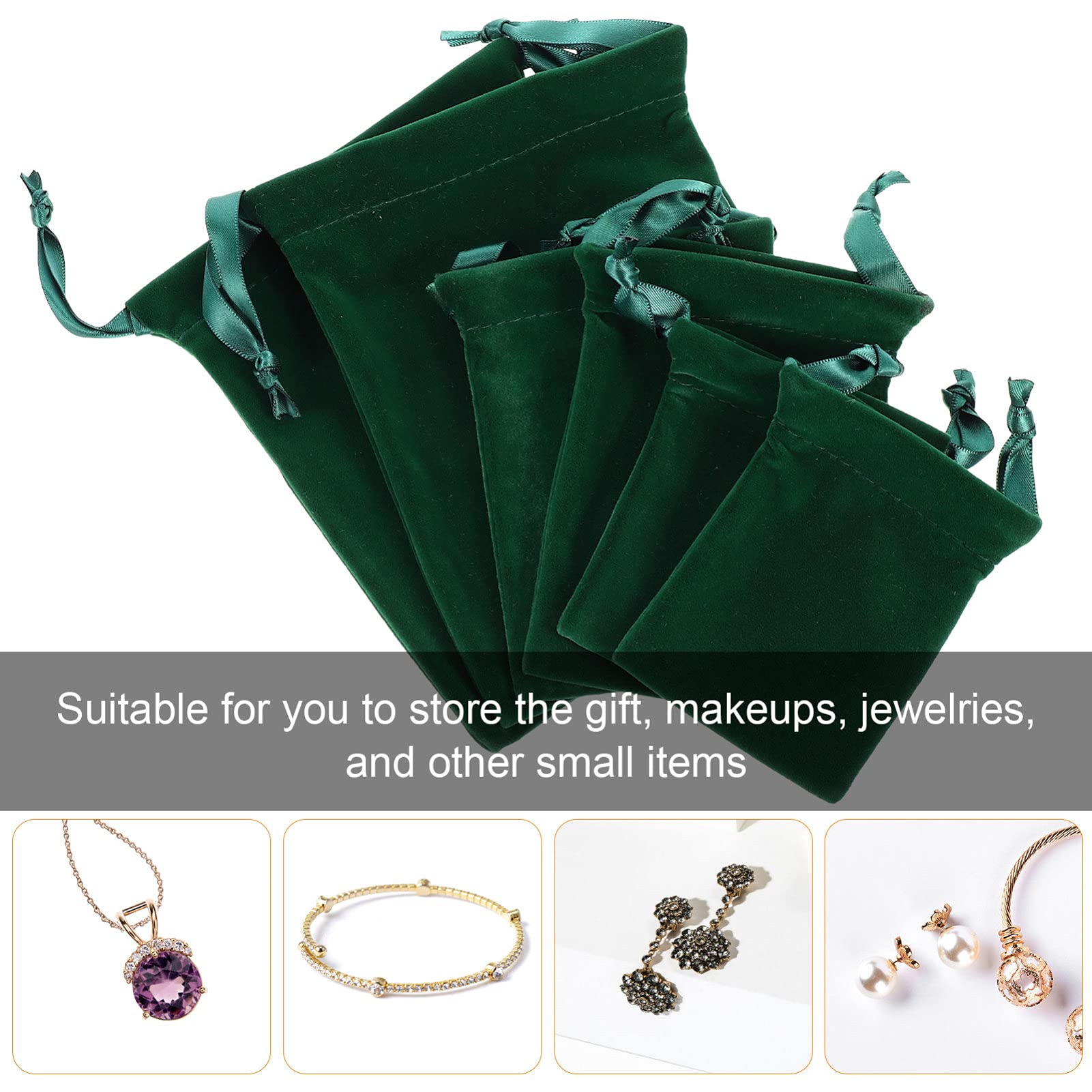 BESTOYARD 6-Piece Velvet Jewelry Pouches - Premium Velour Storage Bags for Jewelry, Dice & Small Accessories - Wedding Favor Bags & Gift Packaging (Dark Green) - Perfect for Bridal Parties, Jewelry Organizers & Travel Storage