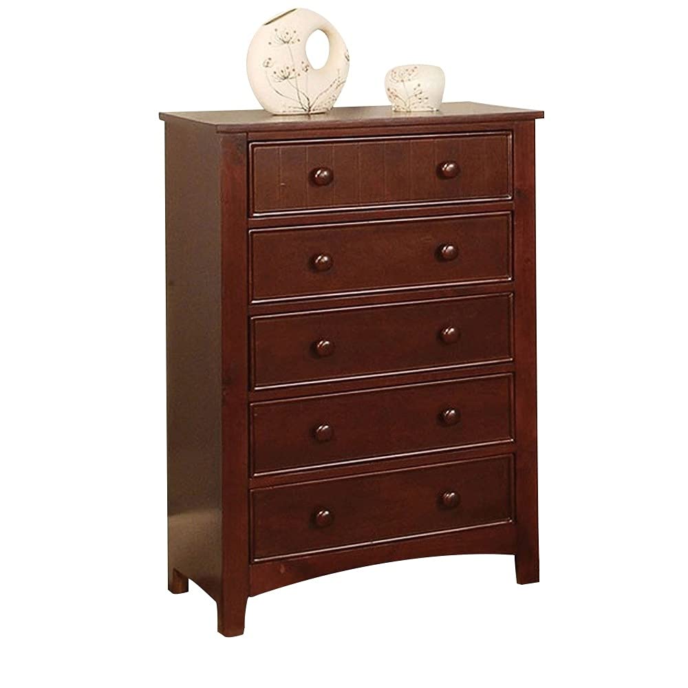 Furniture of America Omnus 5-Drawer Chest, Cherry Finish - Stylish and Functional Bedroom Storage for Home Organization