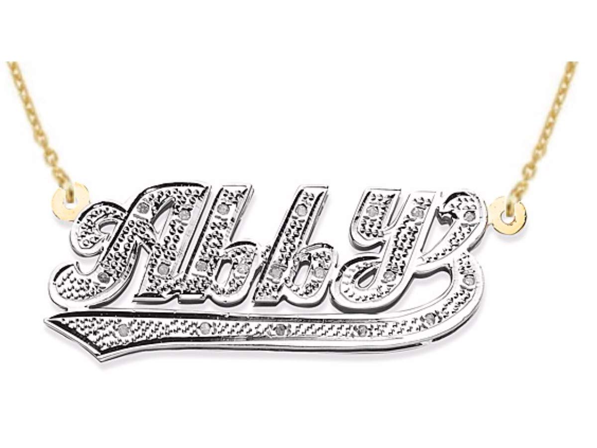 14K Yellow Gold & White Gold Personalized 0.15 Carat Diamond Nameplate Necklace for Women & Men - Custom Engraved Rylos Jewelry - Perfect for Anniversaries, Birthdays & Special Occasions