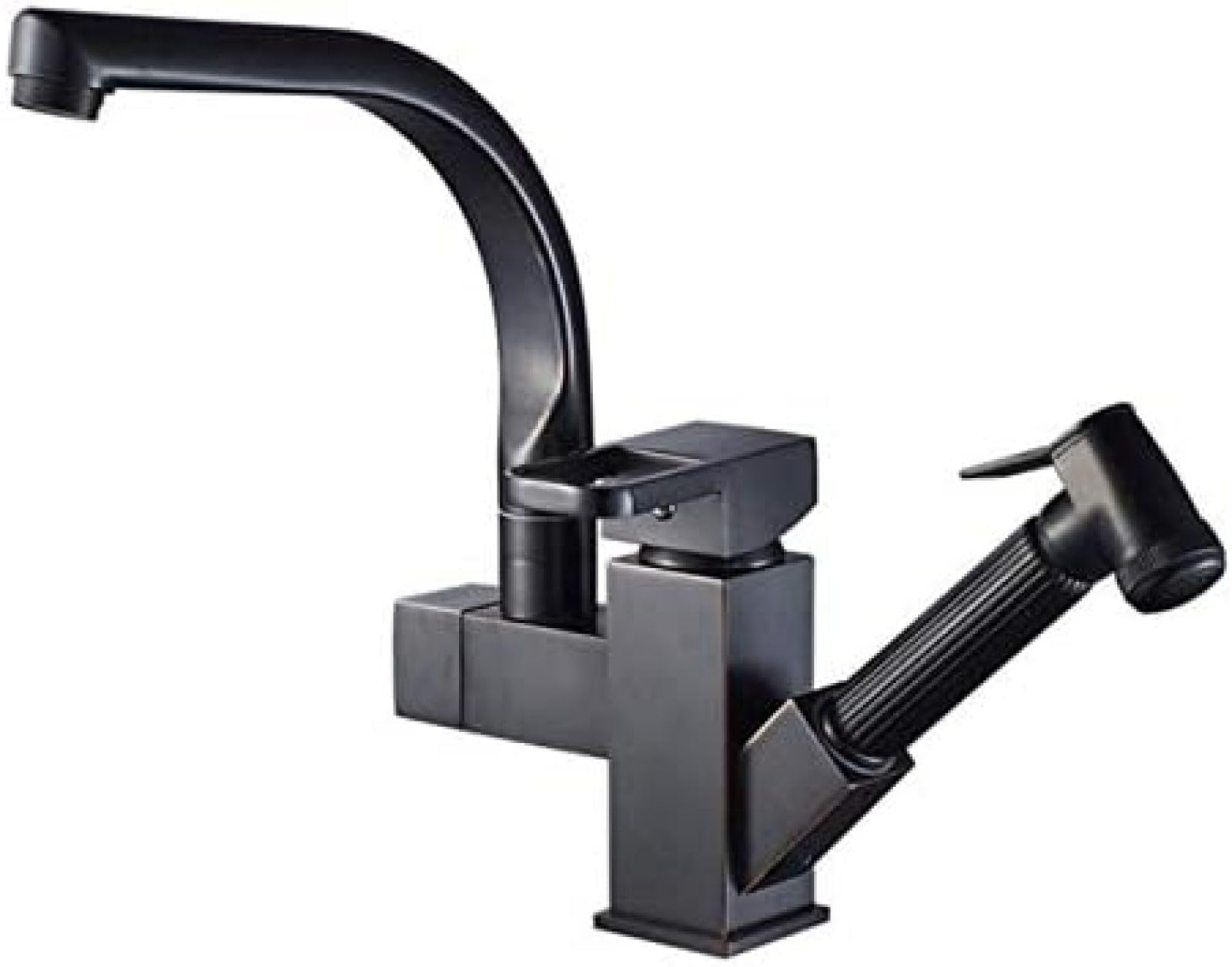 CRJUS Black Bronze Swivel Spout Kitchen Sink Faucet - Deck Mounted Pull Out Bathroom & Kitchen Mixer Tap - Chrome Finish for Vanity & Utility Sinks - Perfect for Modern Homes & Commercial Spaces