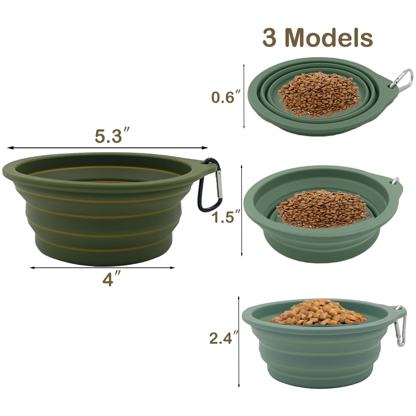 2 Pack Collapsible Dog Travel Bowls (21oz/600ml) - BPA Free, 100% Food Grade Silicone Pet Water & Food Dishes for Hiking, Camping & Outdoor Adventures - Leakproof Portable Dog Bowls with Carabiner Clip, No Plastic Rim, Easy to Clean