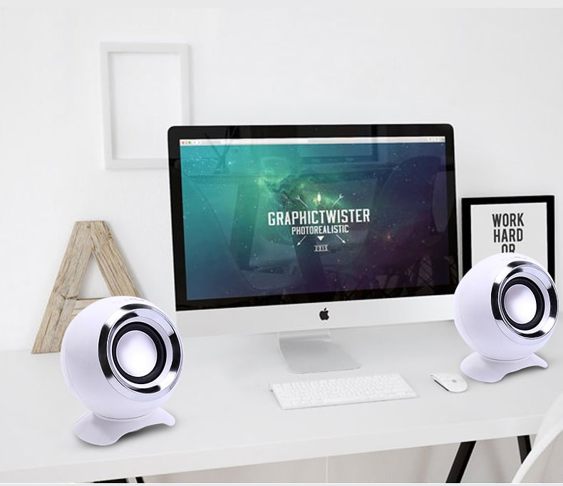 2-Way Wired Petal Mini USB Speaker Pair - Compact Desktop & Laptop Computer Speakers for Windows PC, Multimedia, Gaming, and Home Office Use