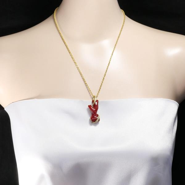 18K Yellow Gold Coral Diamond Necklace for Women - Elegant Handmade Jewelry Gift for Anniversary, Birthday & Special Occasions