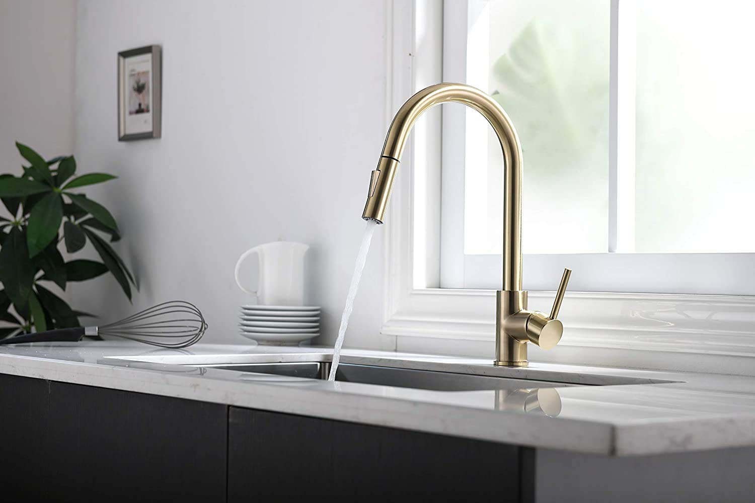 Premium Pull Down Kitchen Faucet Sprayer Head - 2-Function Switch, Brushed Gold Finish, 1.8 GPM Flow Rate, 0.8 inch Male Connector (US Standard) - Perfect for Sink Upgrades & Modern Kitchen Renovations