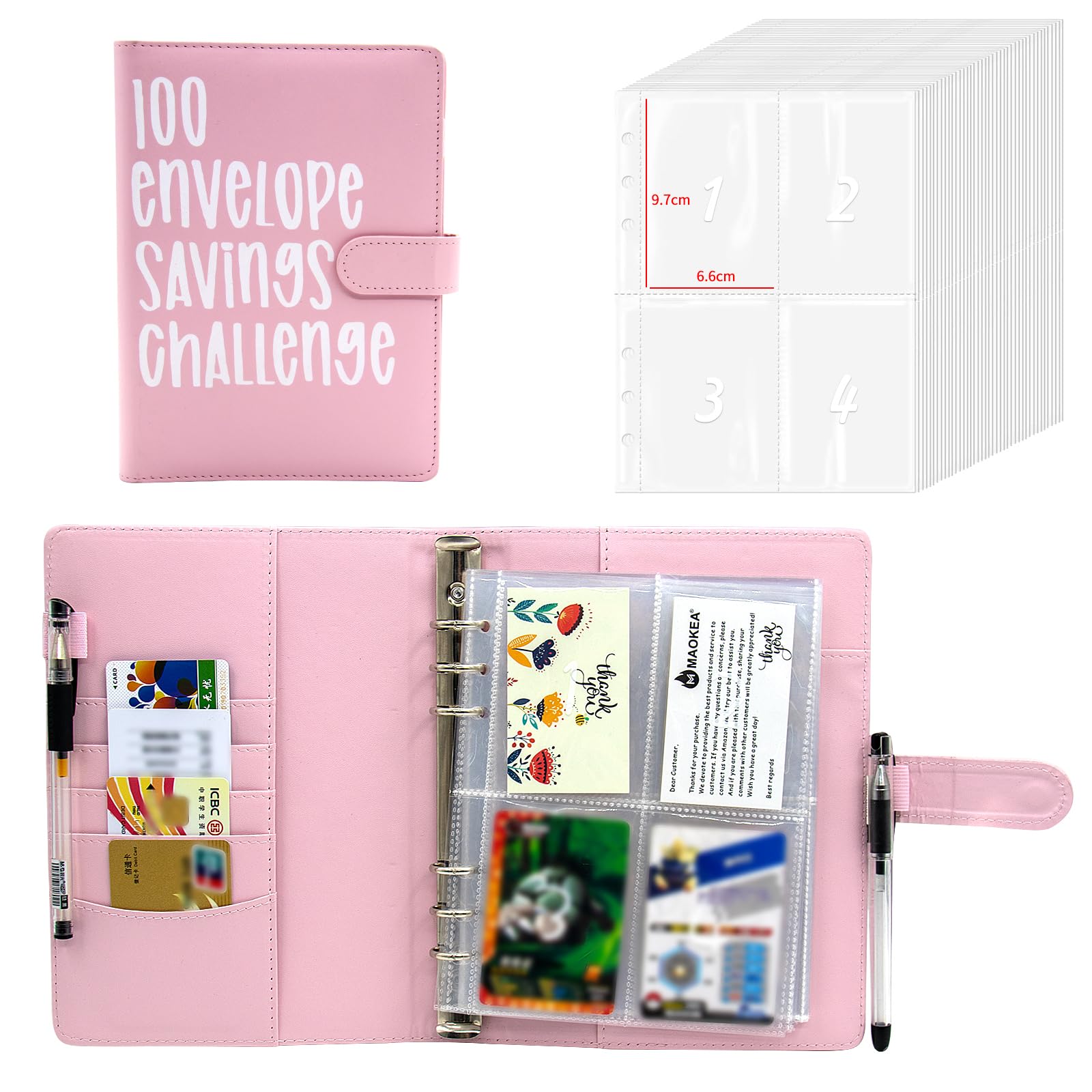 100 Envelopes Challenge Binder - 100 Day Money Saving Challenge Kit with Budget Flipchart & Cash Envelope Wallet | Pink Savings Tracker for Financial Goals | Perfect for Budgeting, Cash Stuffing & Personal Finance Organization